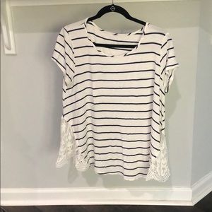 Size medium blue and white striped shirt with lace